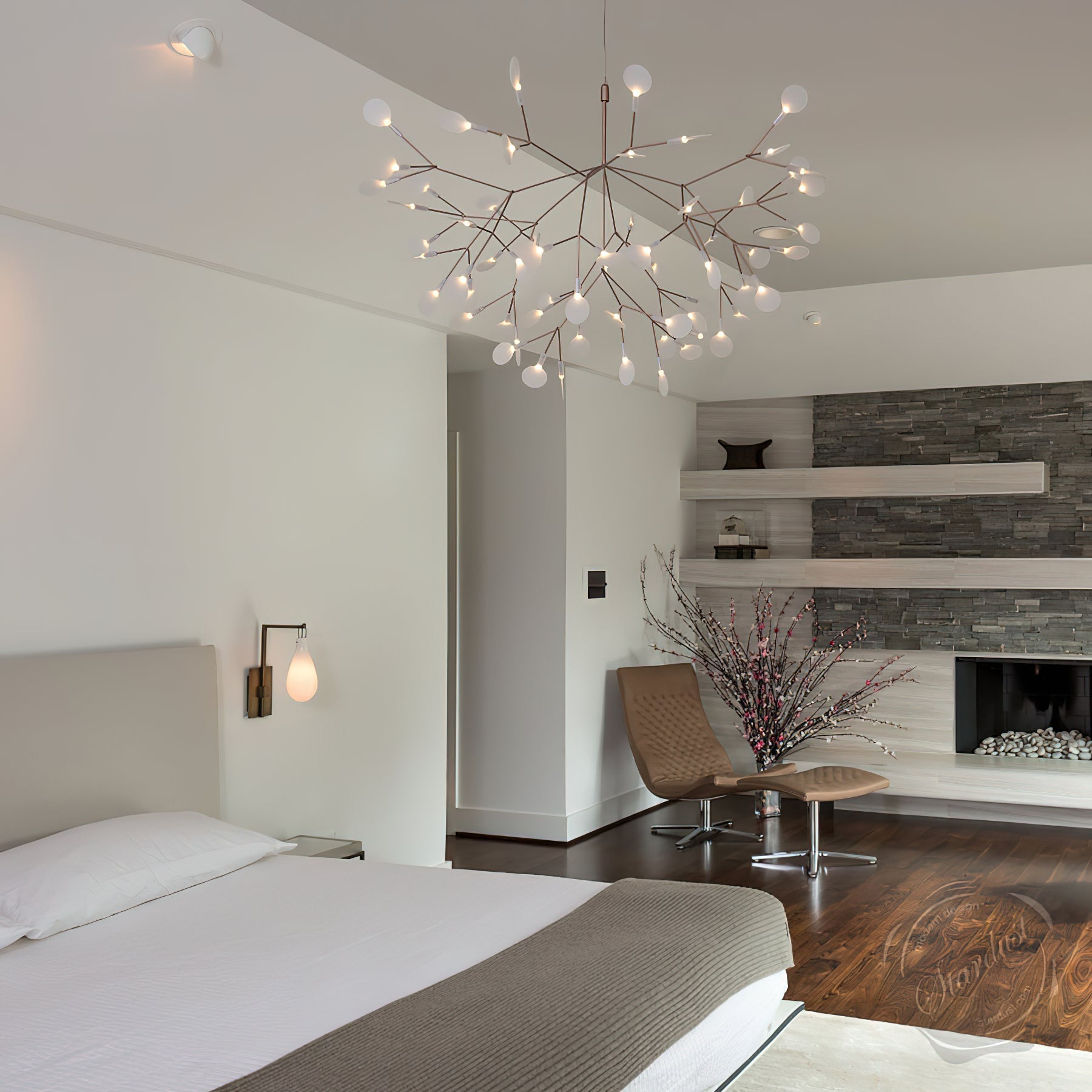 Design Heracleum Kroonluchter met LED Bladeren – Moderne Organische Hanglamp met 30 tot 108 Lichtpunten in Zwart of Roségoud | Sansoti