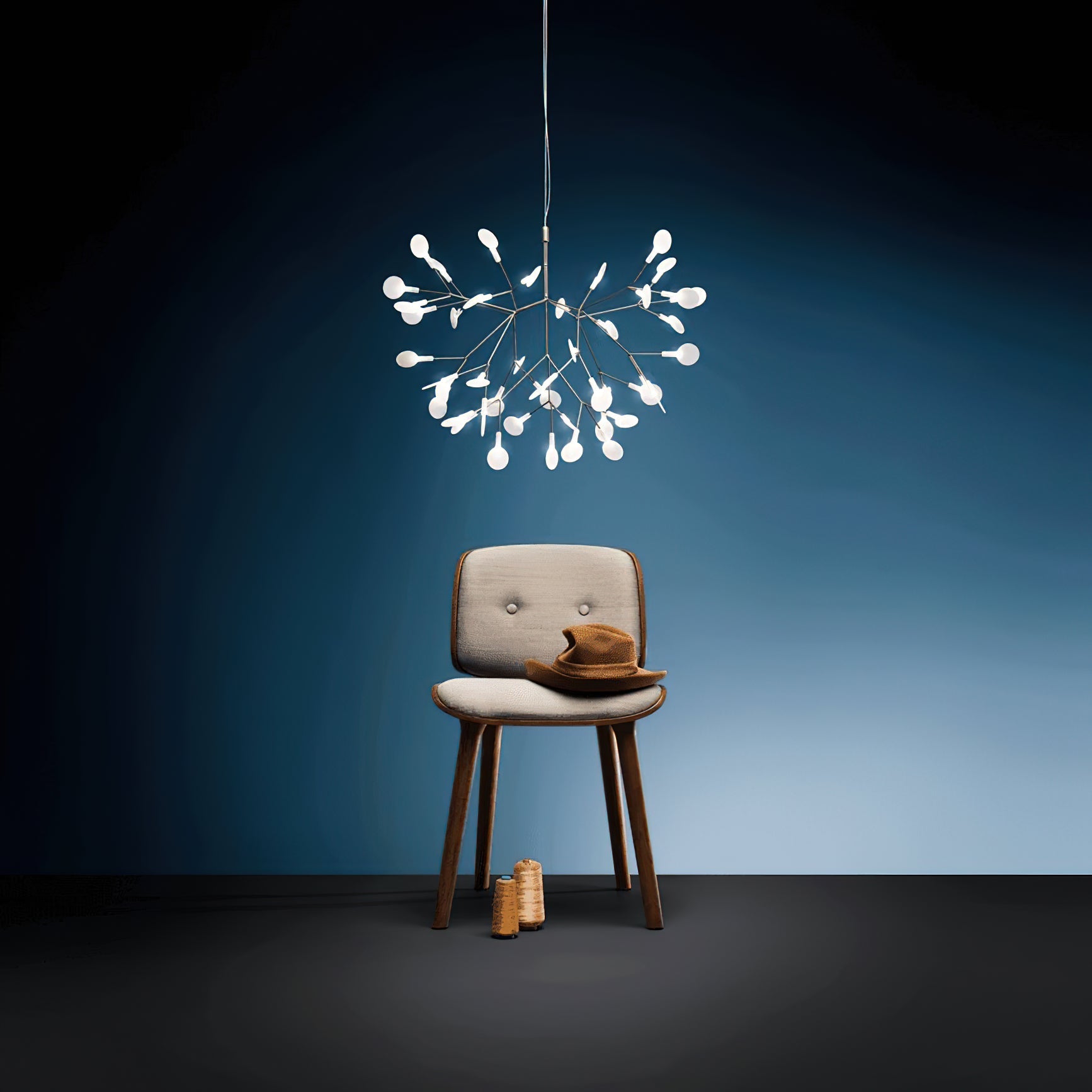 Design Heracleum Kroonluchter met LED Bladeren – Moderne Organische Hanglamp met 30 tot 108 Lichtpunten in Zwart of Roségoud | Sansoti