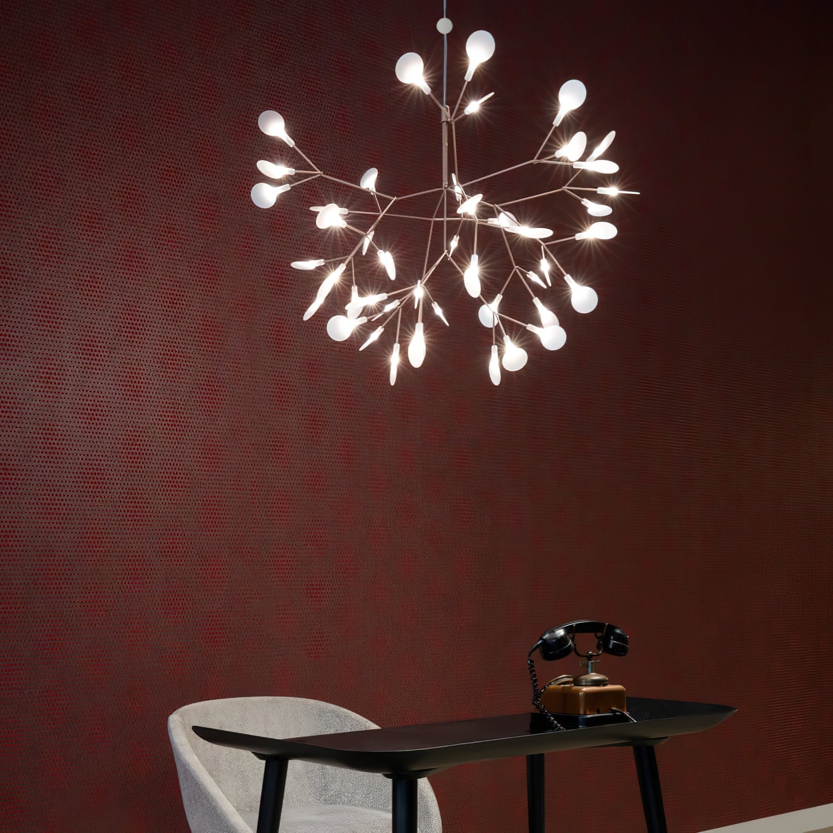 Design Heracleum Kroonluchter met LED Bladeren – Moderne Organische Hanglamp met 30 tot 108 Lichtpunten in Zwart of Roségoud | Sansoti