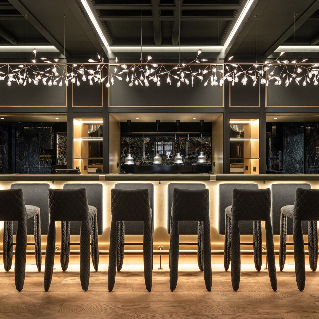 Design Heracleum Kroonluchter met LED Bladeren – Moderne Organische Hanglamp met 30 tot 108 Lichtpunten in Zwart of Roségoud | Sansoti