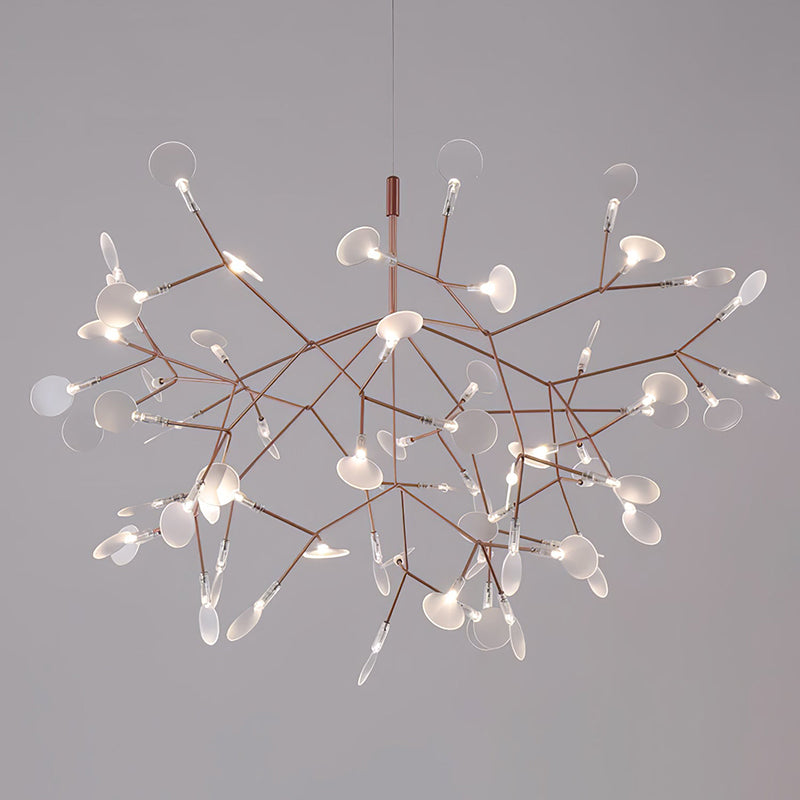 Design Heracleum Kroonluchter met LED Bladeren – Moderne Organische Hanglamp met 30 tot 108 Lichtpunten in Zwart of Roségoud | Sansoti