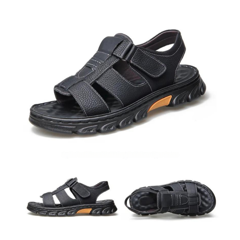 Orthopedische Leren Herensandalen Bruin Zwart Comfortabel Voetbed Ademend Design Zomer Wandelen Casual | Sansoti