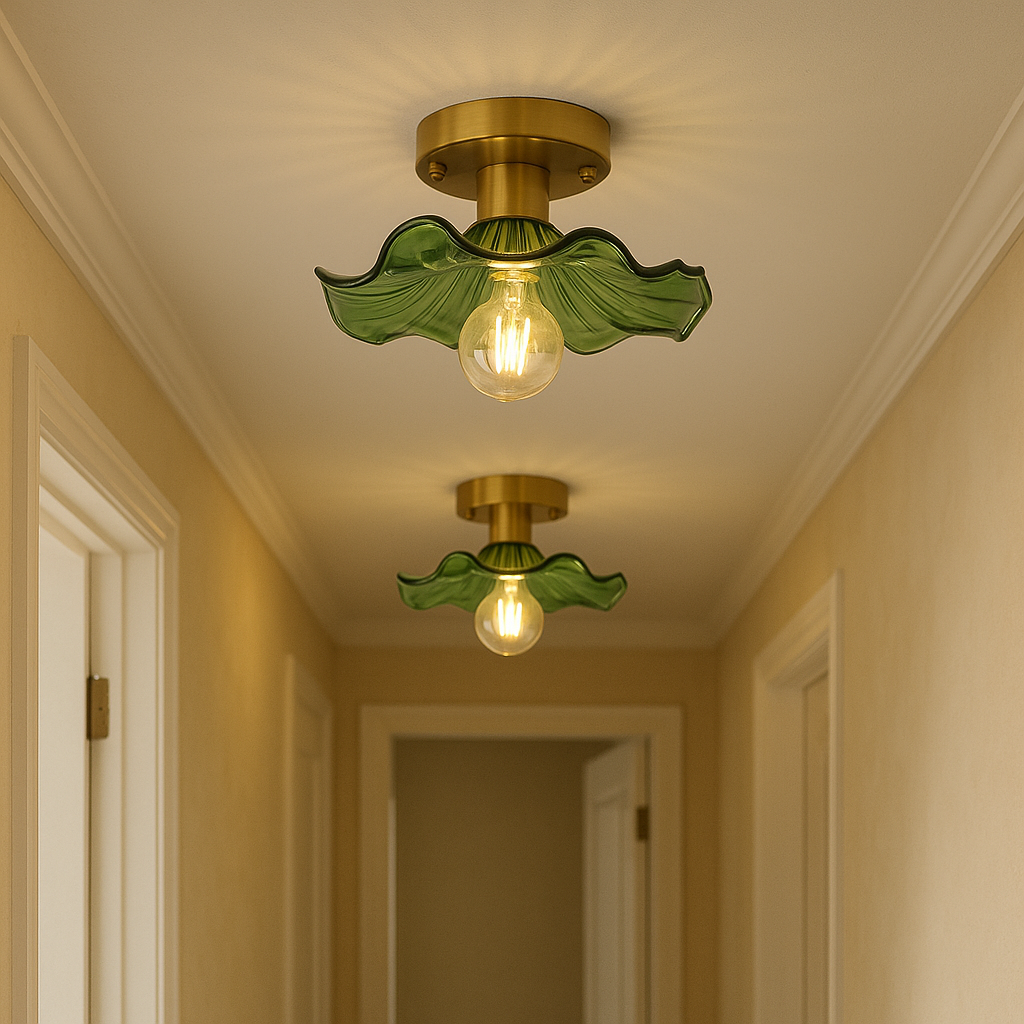 Hibiskus Deckenleuchte Glas Aluminium Grün Deckenbeleuchtung LED 3000K Flur Schlafzimmer Modernes Design Beleuchtung | Restfield
