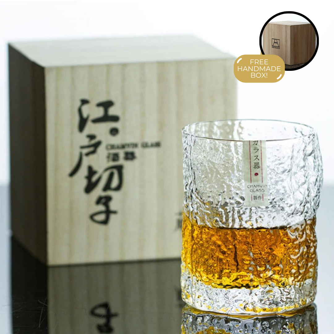 Handgemaakt Japans Whiskyglas met IJsstorm Reliëf 260ml Hittebestendig Glas Traditioneel Vakmanschap Luxe Presentatie in Houten Kist Premium Drinkglas voor Whisky Liefhebbers Authentiek Oosters Design | Sansoti