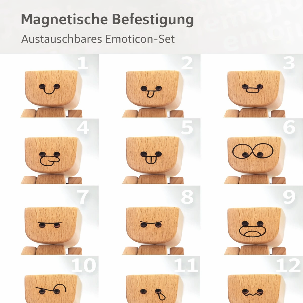 Houten Decoratiefiguur met Wippende Beweging en 12 Magnetische Gezichten | Sansoti