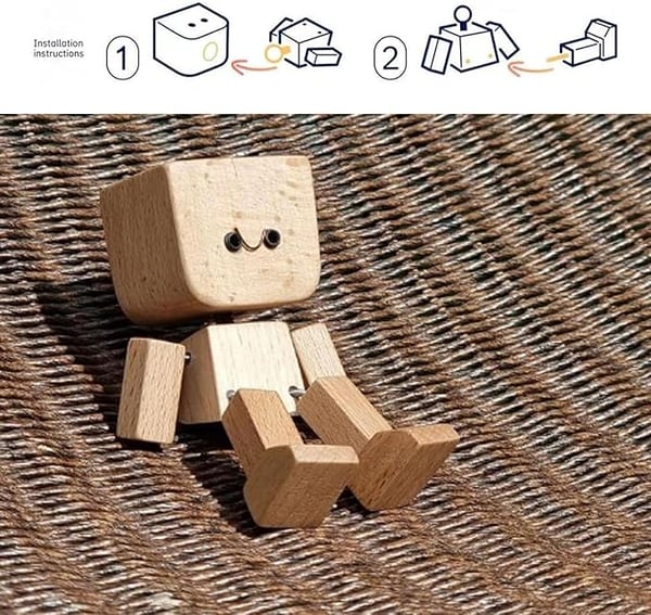 Houten Decoratiefiguur met Wippende Beweging en 12 Magnetische Gezichten | Sansoti