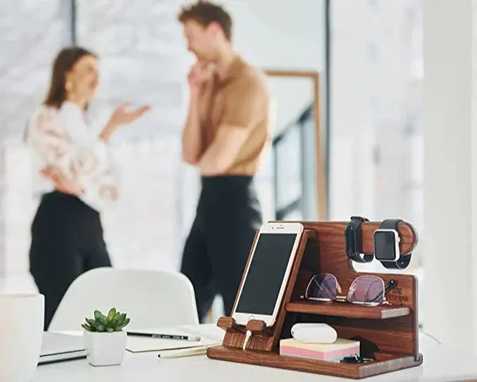 Houten Bureau-organizer met Telefoonhouder en Vakken voor Kantoor Werkplek Opberging Accessoires Pen | Sansoti