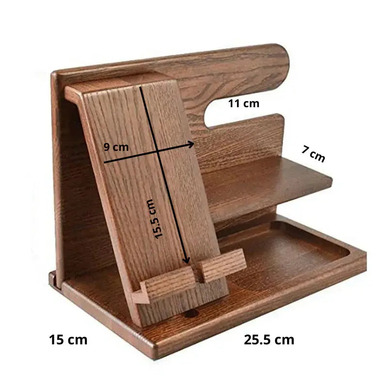 Houten Bureau-organizer met Telefoonhouder en Vakken voor Kantoor Werkplek Opberging Accessoires Pen | Sansoti