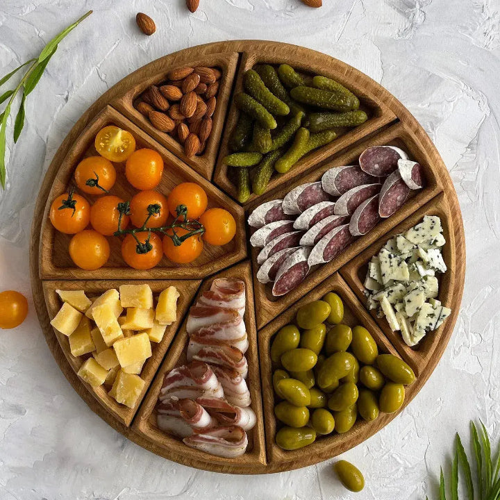 Houten Serveerplank Rond 25cm Rubio Olie Was Kaasplank Snackplank Tapasplank Uitneembare Vakken Hapjesplank Gasten Borrelplank | Sansoti