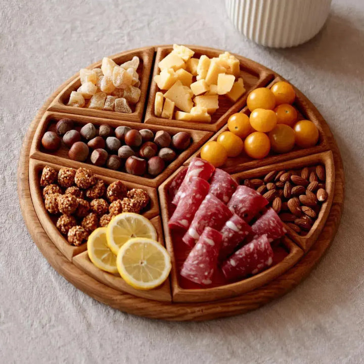 Houten Serveerplank Rond 25cm Rubio Olie Was Kaasplank Snackplank Tapasplank Uitneembare Vakken Hapjesplank Gasten Borrelplank | Sansoti