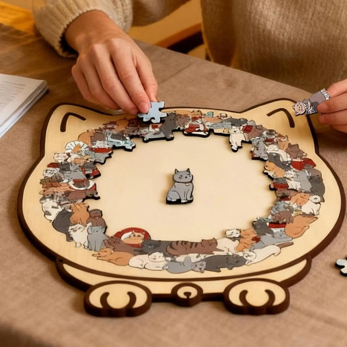 Holzpuzzle mit 135 Teilen, Katzensilhouette, Achtsamkeit, Entspannung, dekoratives Puzzle, Tierform | Sansoti