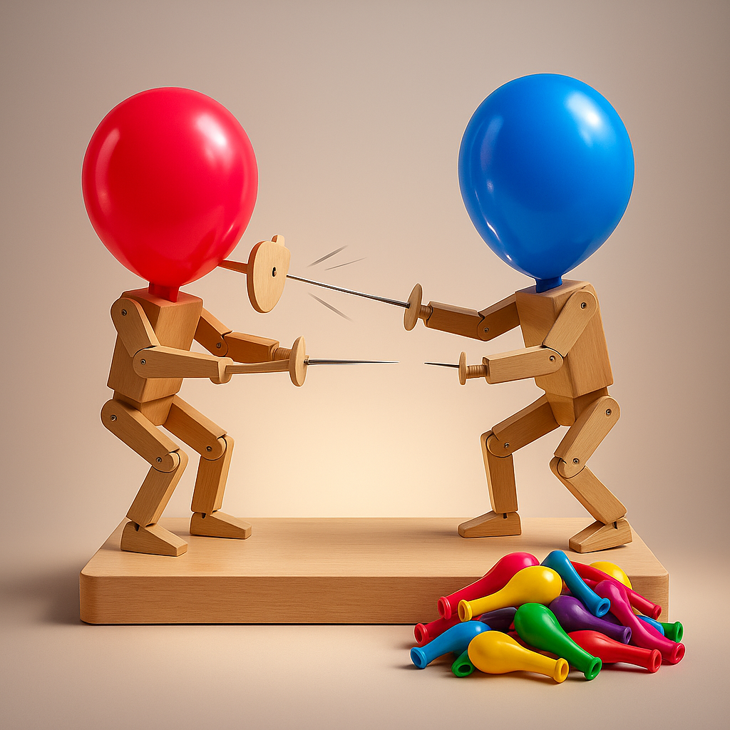 Houten Schermspel met Ballon Gevechten voor Kinderen en Familie | Speels Duelspel met Handgemaakte Houten Poppetjes | Reactiespel voor Feestjes en Verjaardag | Sansoti