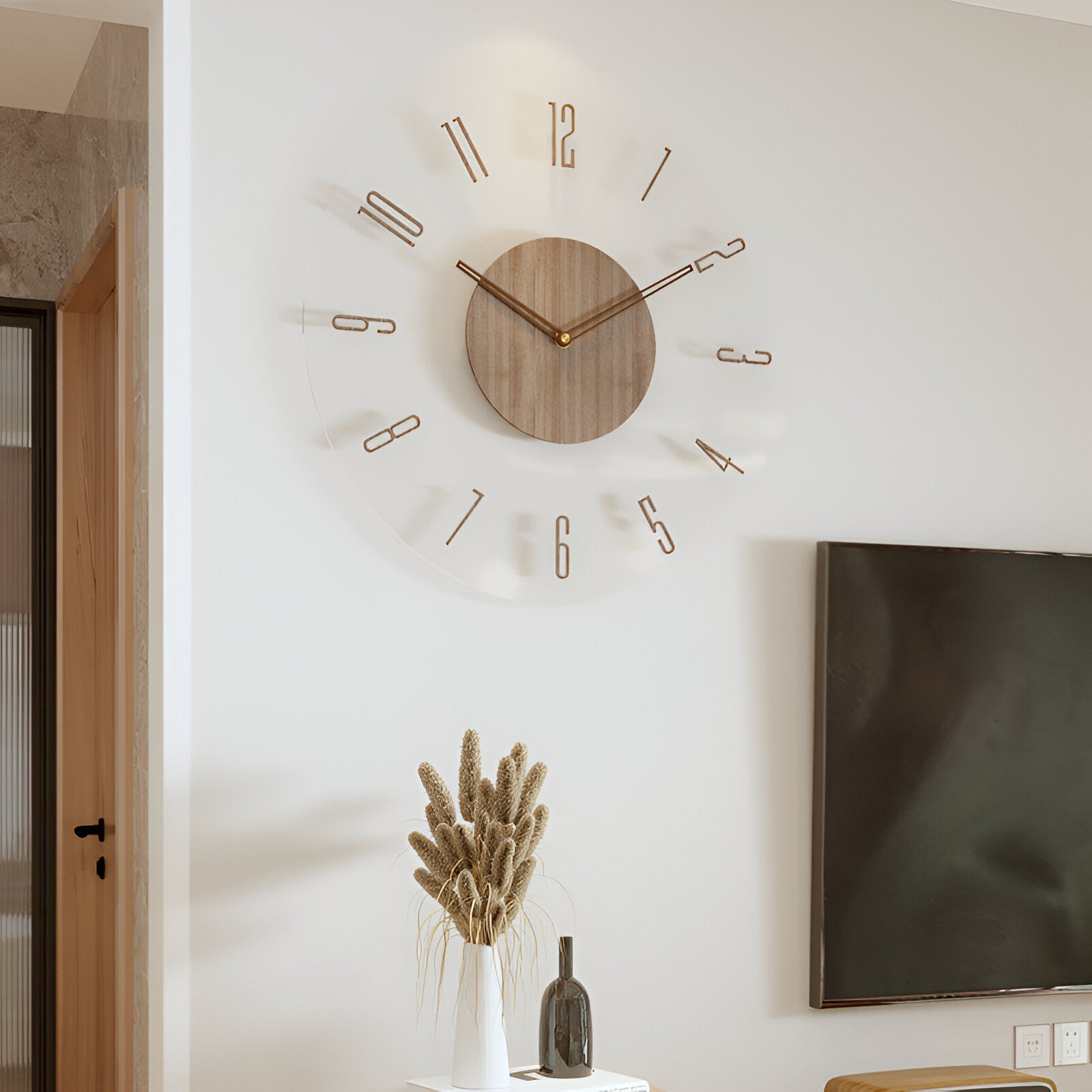 Minimalistische Wandklok Hout Acryl Stil Uurwerk 30-35cm Scandinavisch Interieur Modern Design Klok | Sansoti