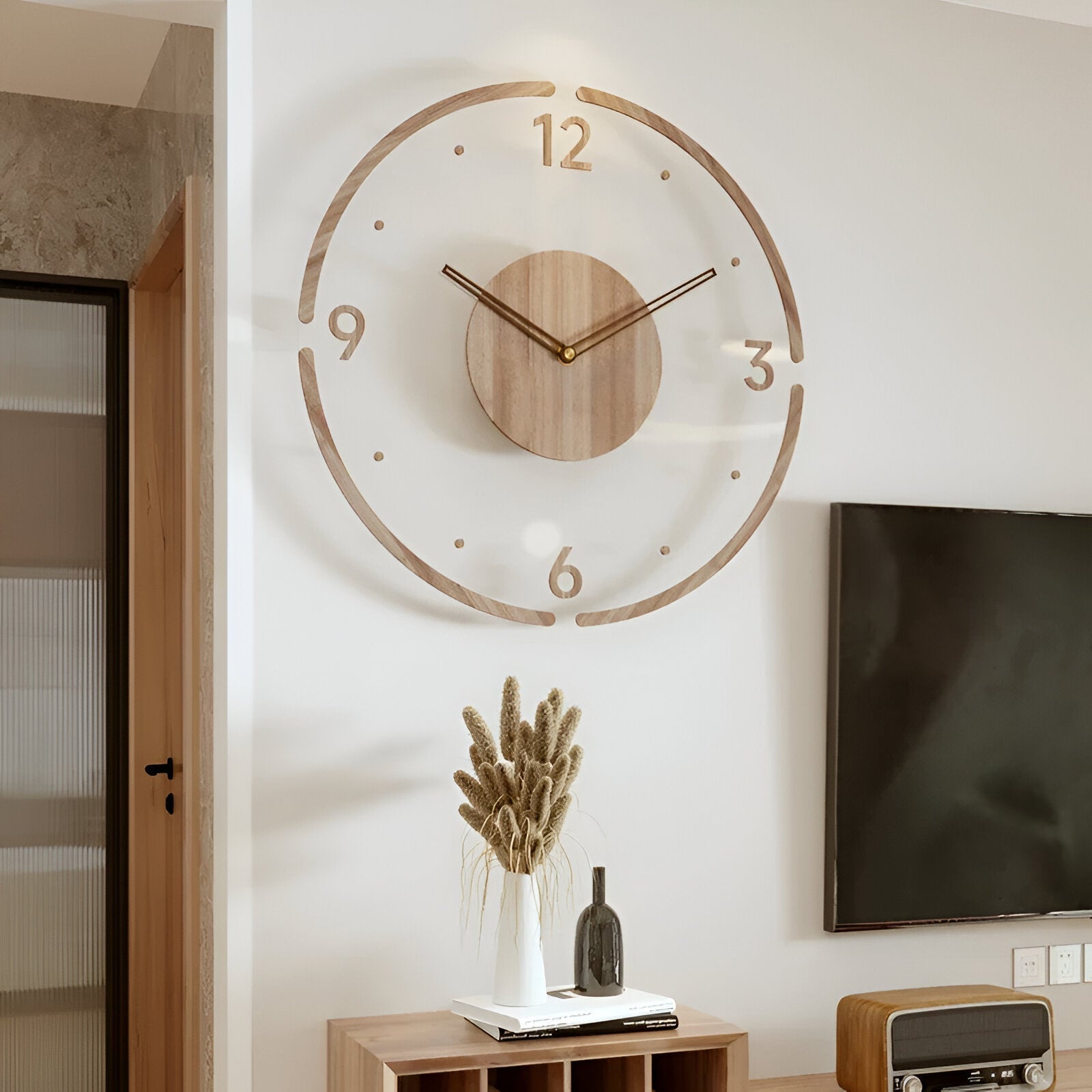 Minimalistische Wandklok Hout Acryl Stil Uurwerk 30-35cm Scandinavisch Interieur Modern Design Klok | Sansoti