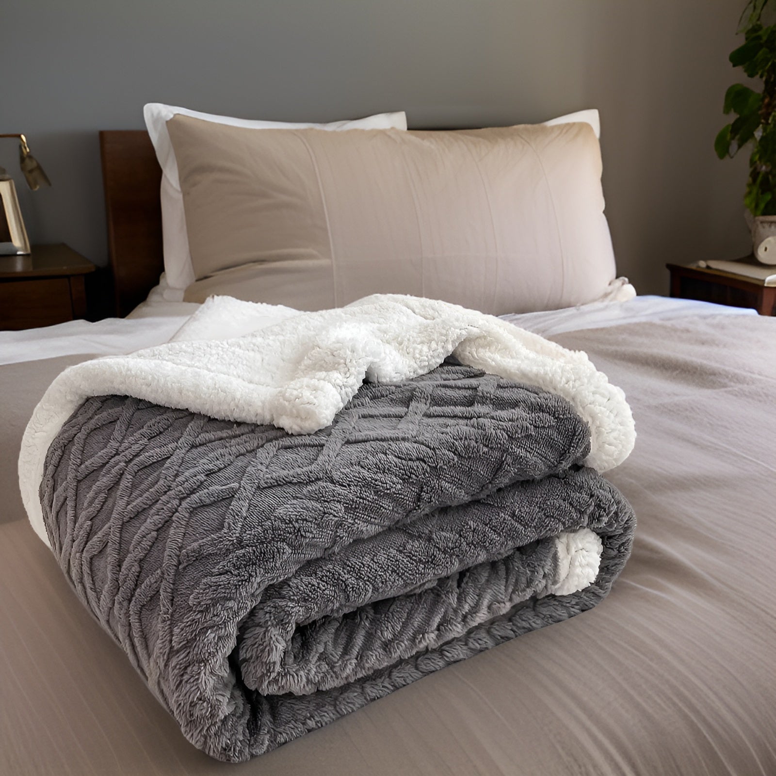 Fleecedeken Tweezijdig Polyester Grijs Wit Bank Bed Warm Deken 100x150 150x200 200x230 cm Zacht Plaid Winterdeken Sherpa Deken | Sansoti