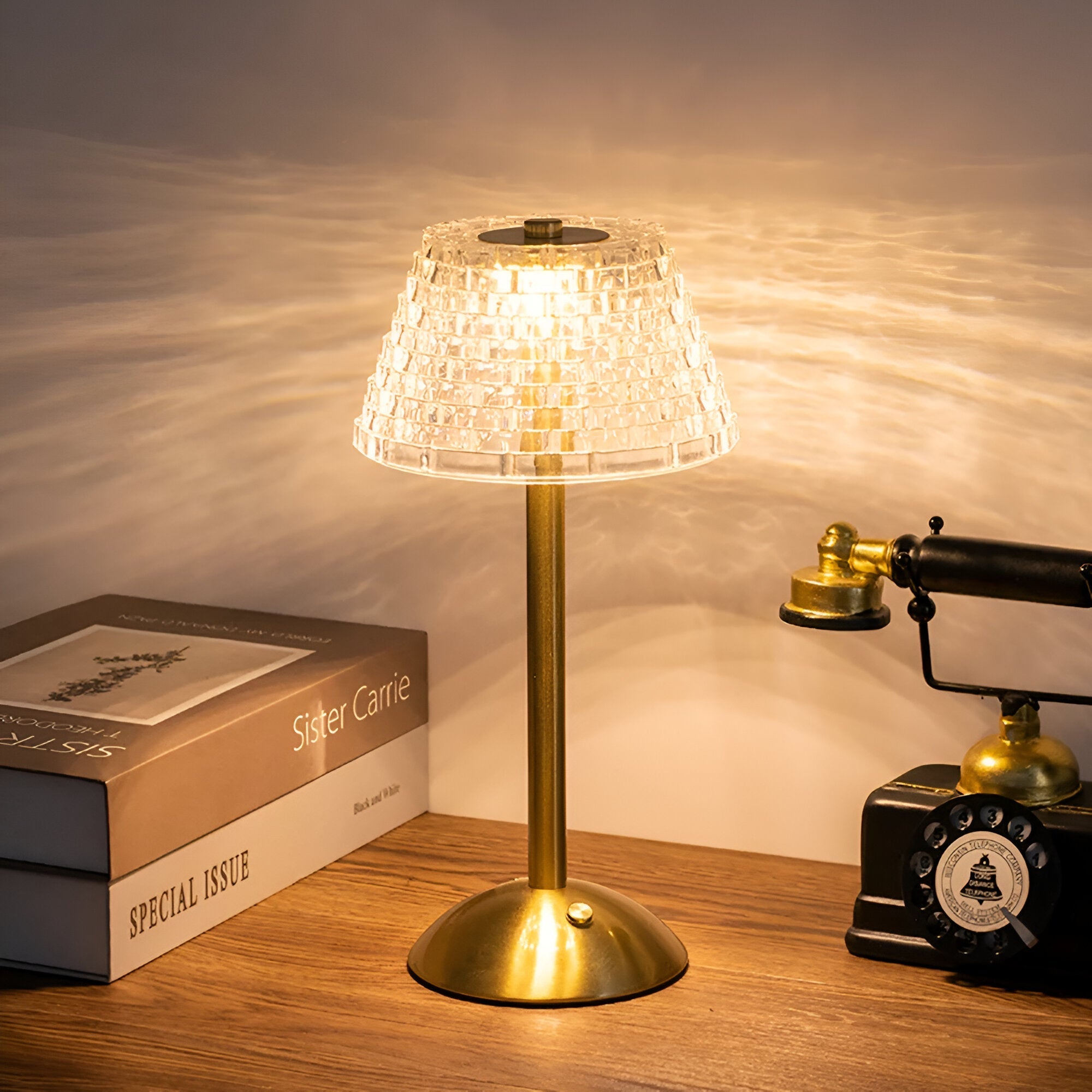 Lampe de table vintage sans fil en verre – Éclairage d’ambiance rechargeable pour salon et chambre | Restfield