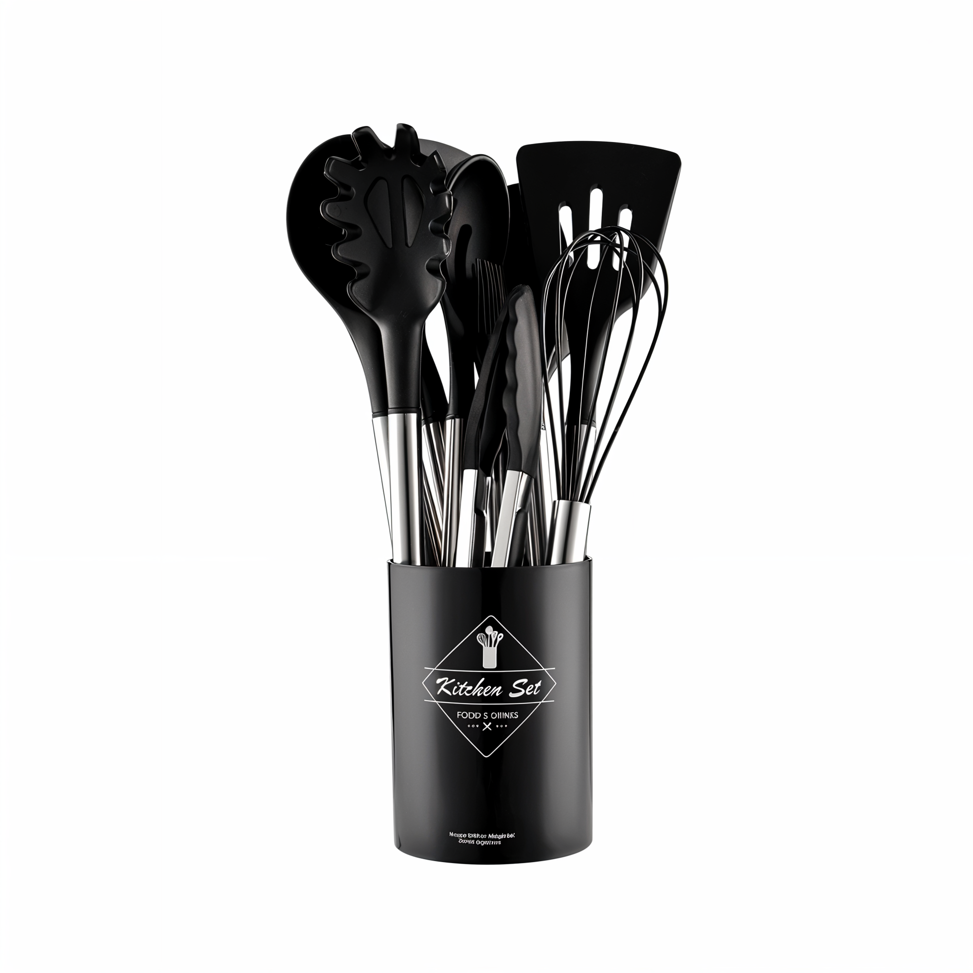 Set d'ustensiles de cuisine silicone 12 pièces résistant à la chaleur manche inox avec support | Restfield