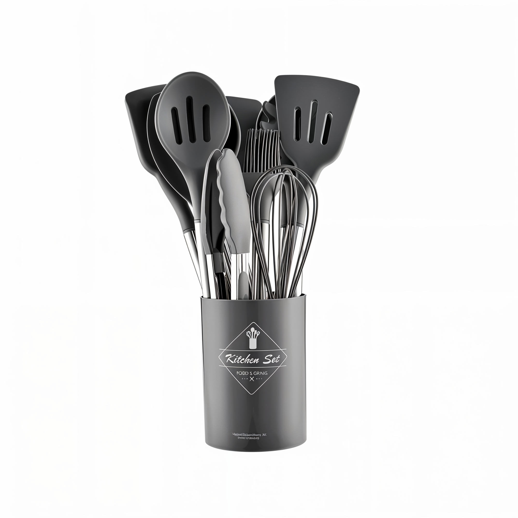 Set d'ustensiles de cuisine silicone 12 pièces résistant à la chaleur manche inox avec support | Restfield