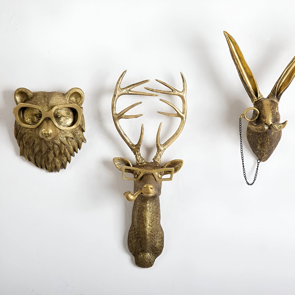 Wandhaak Dierenkop Kunsthars Sculptuur Hal Woonkamer Decoratief Opbergen Brons Messing Vintage Design | Sansoti