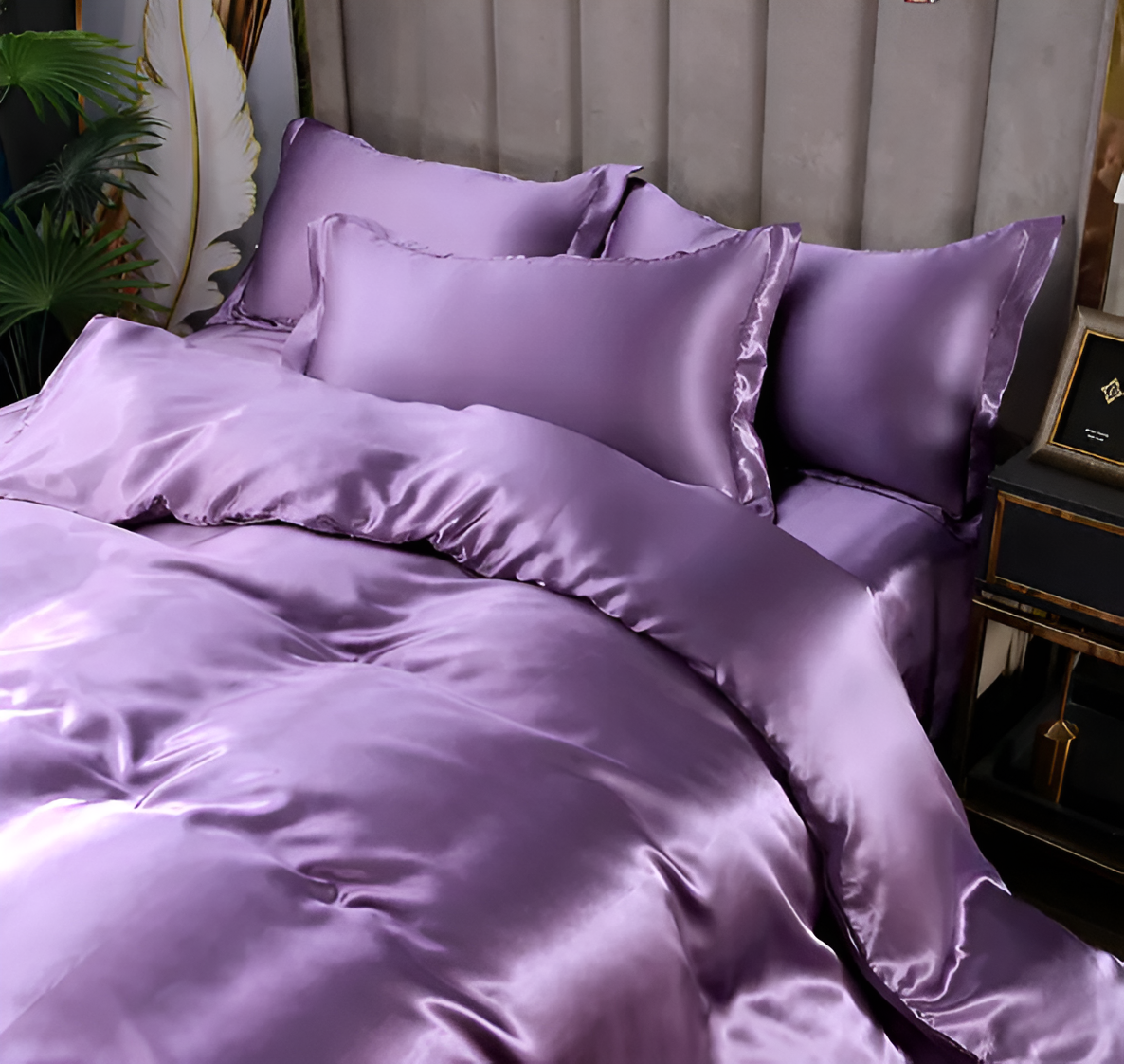 Beddengoedset Zijde 70% Mulberry 180gsm Paars Dekbedovertrek Hoeslaken Kussenslopen Luxe Slaapkamer Satijn Look | Sansoti