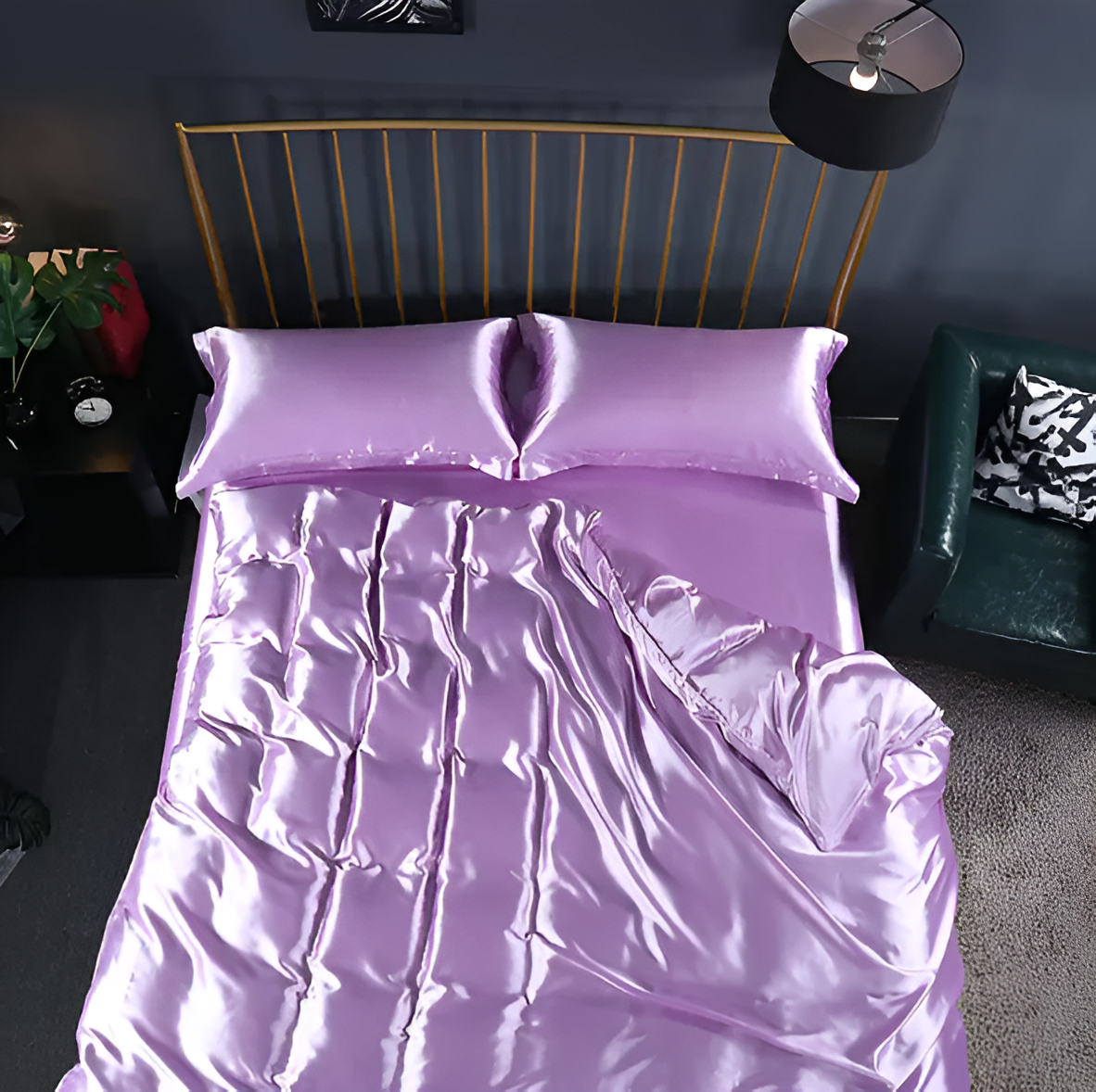 Beddengoedset Zijde 70% Mulberry 180gsm Paars Dekbedovertrek Hoeslaken Kussenslopen Luxe Slaapkamer Satijn Look | Sansoti