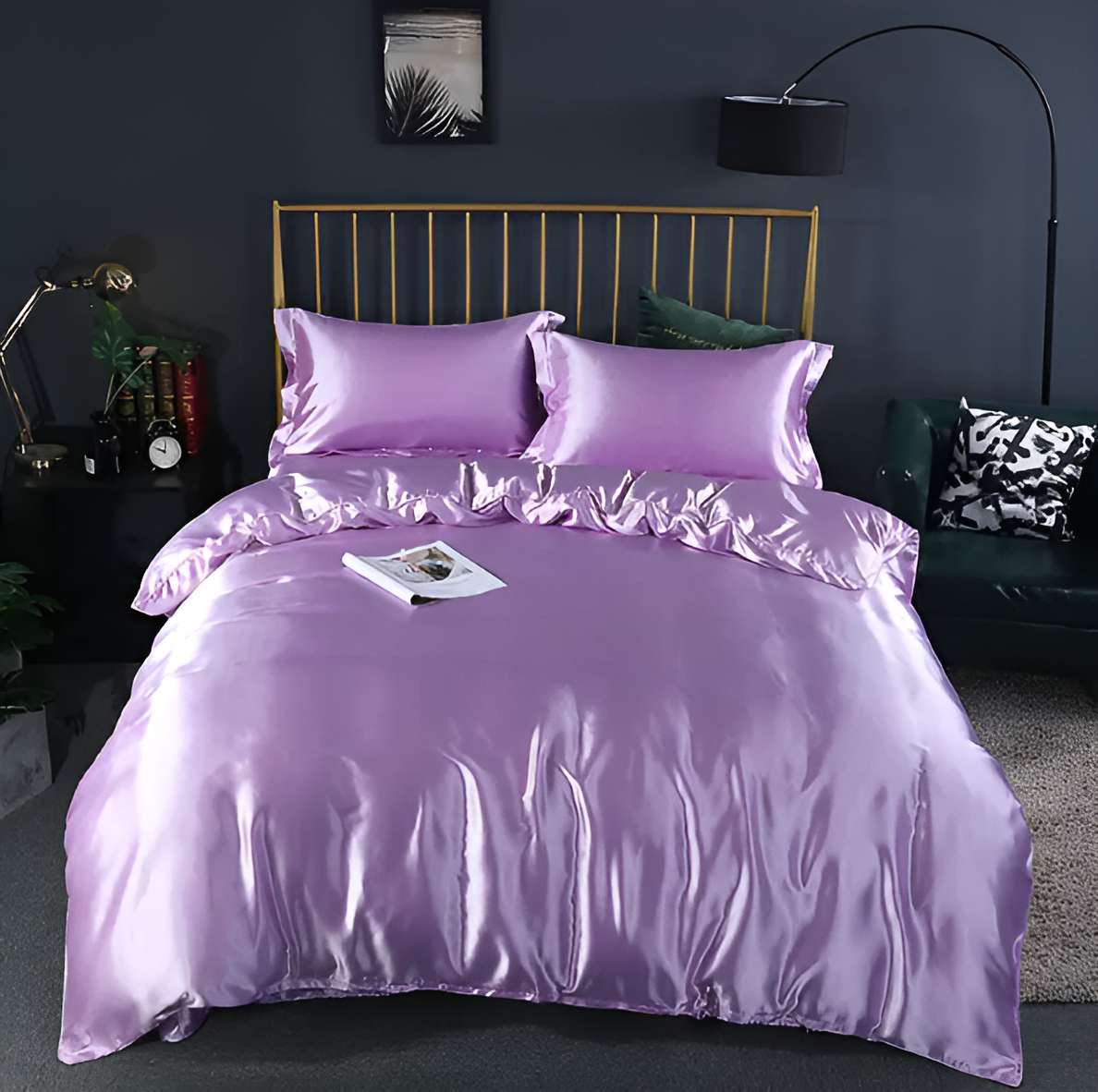 Beddengoedset Zijde 70% Mulberry 180gsm Paars Dekbedovertrek Hoeslaken Kussenslopen Luxe Slaapkamer Satijn Look | Sansoti