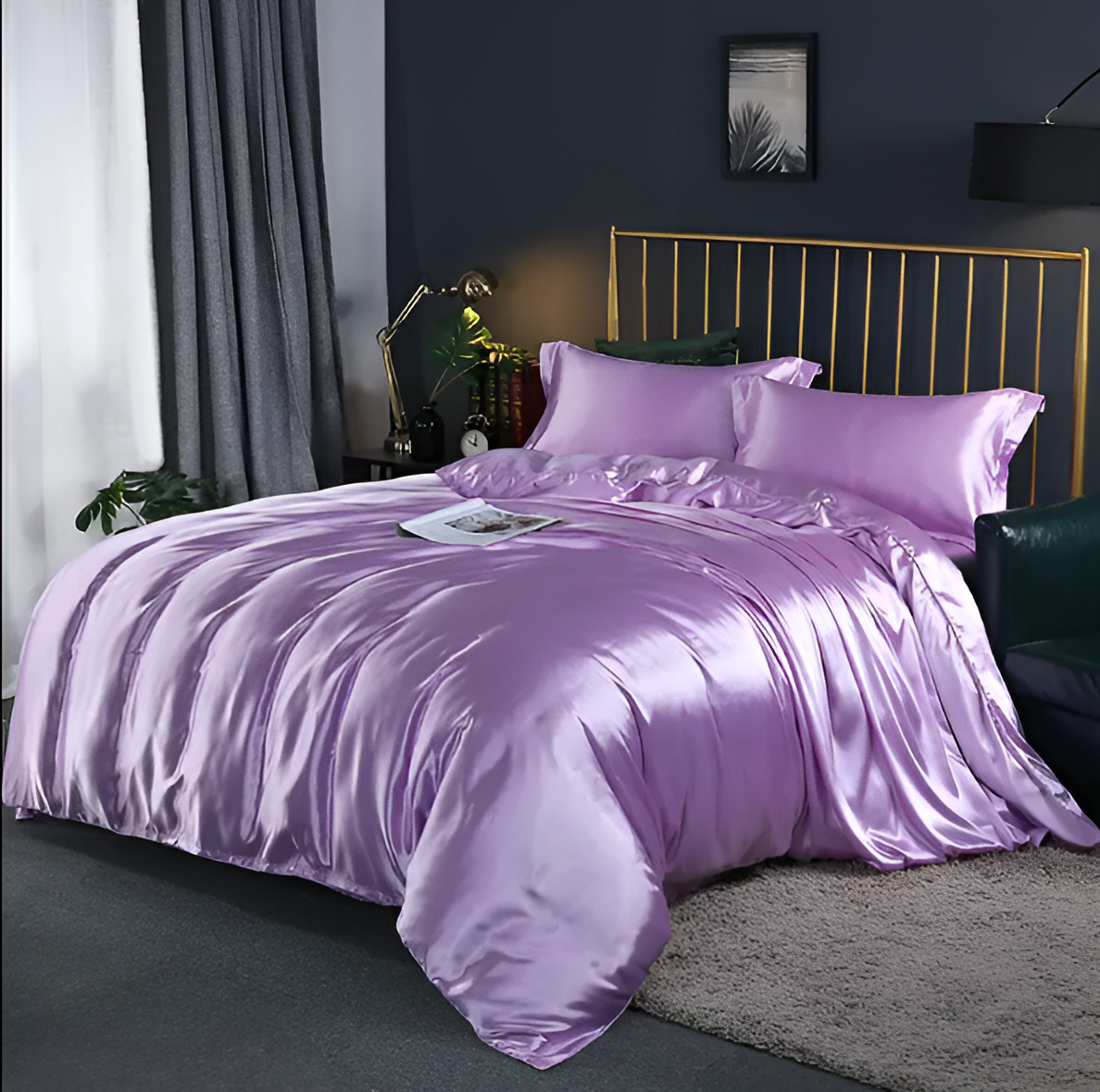 Beddengoedset Zijde 70% Mulberry 180gsm Paars Dekbedovertrek Hoeslaken Kussenslopen Luxe Slaapkamer Satijn Look | Sansoti