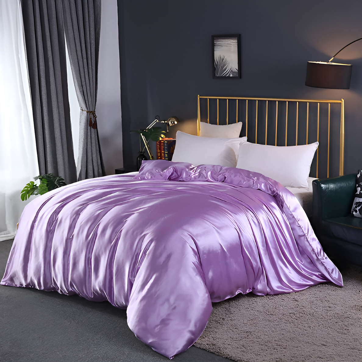 Beddengoedset Zijde 70% Mulberry 180gsm Paars Dekbedovertrek Hoeslaken Kussenslopen Luxe Slaapkamer Satijn Look | Sansoti