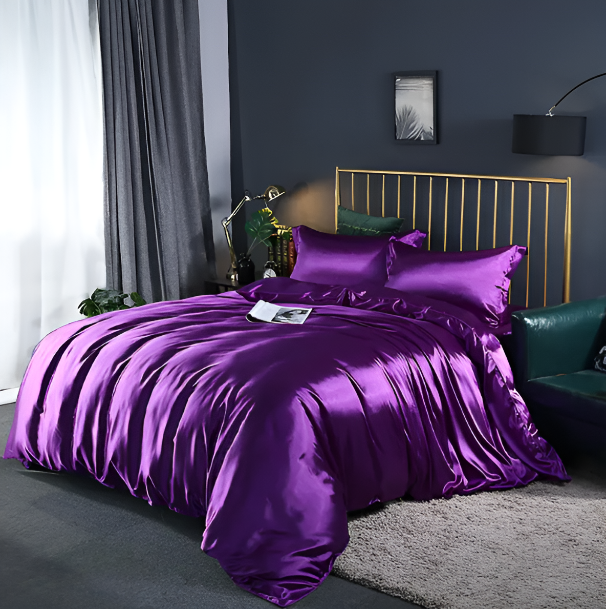 Beddengoedset Zijde 70% Mulberry 180gsm Paars Dekbedovertrek Hoeslaken Kussenslopen Luxe Slaapkamer Satijn Look | Sansoti