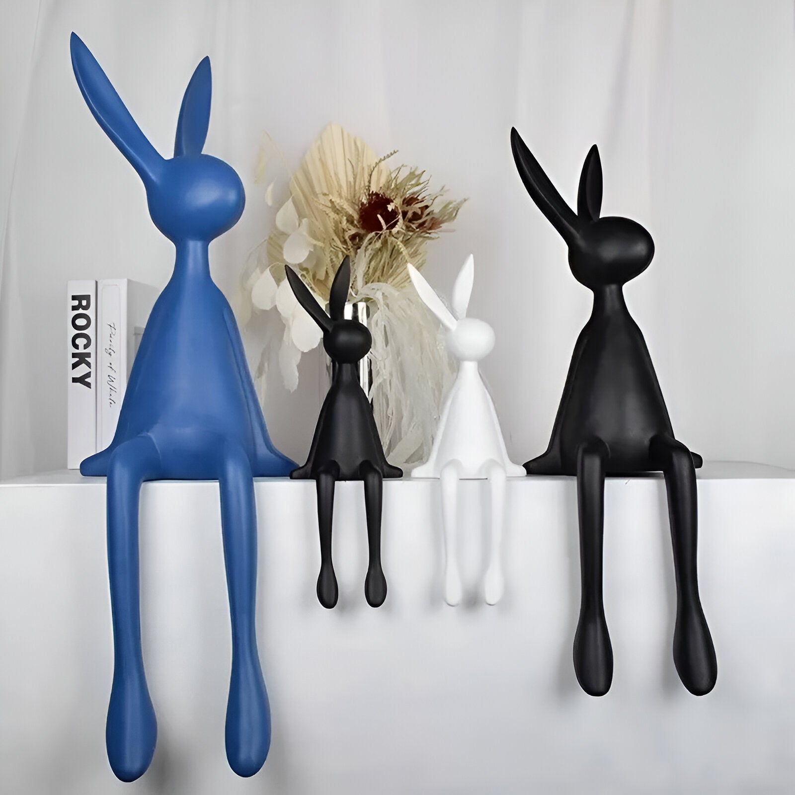 Statue décorative lapin assis en résine noir blanc bleu 18cm 50cm décoration salon | Restfield
