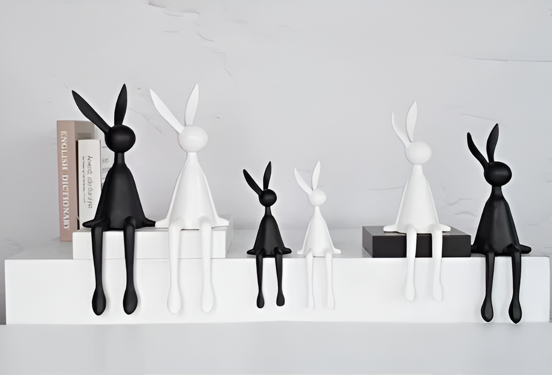 Statue décorative lapin assis en résine noir blanc bleu 18cm 50cm décoration salon | Restfield