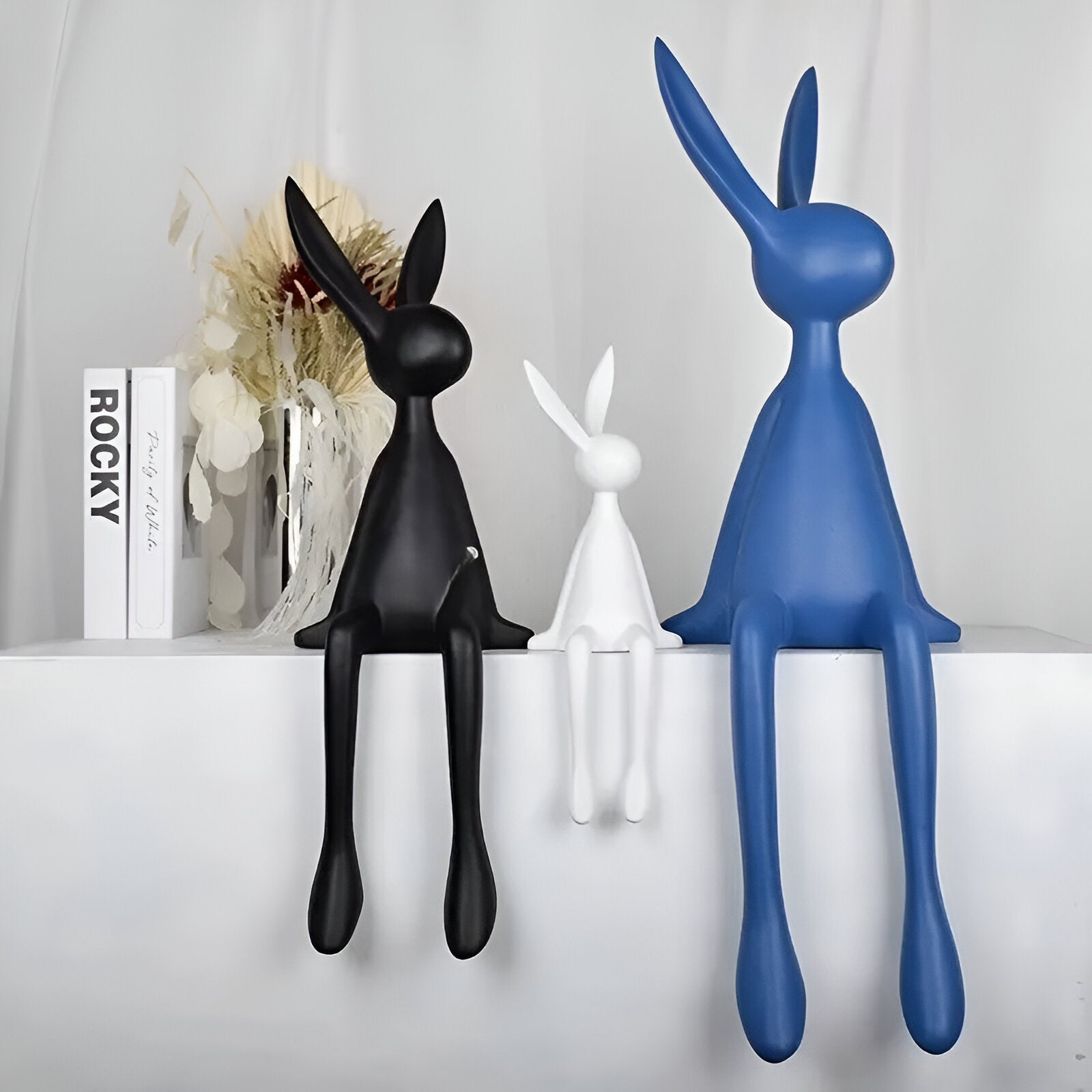 Statue décorative lapin assis en résine noir blanc bleu 18cm 50cm décoration salon | Restfield