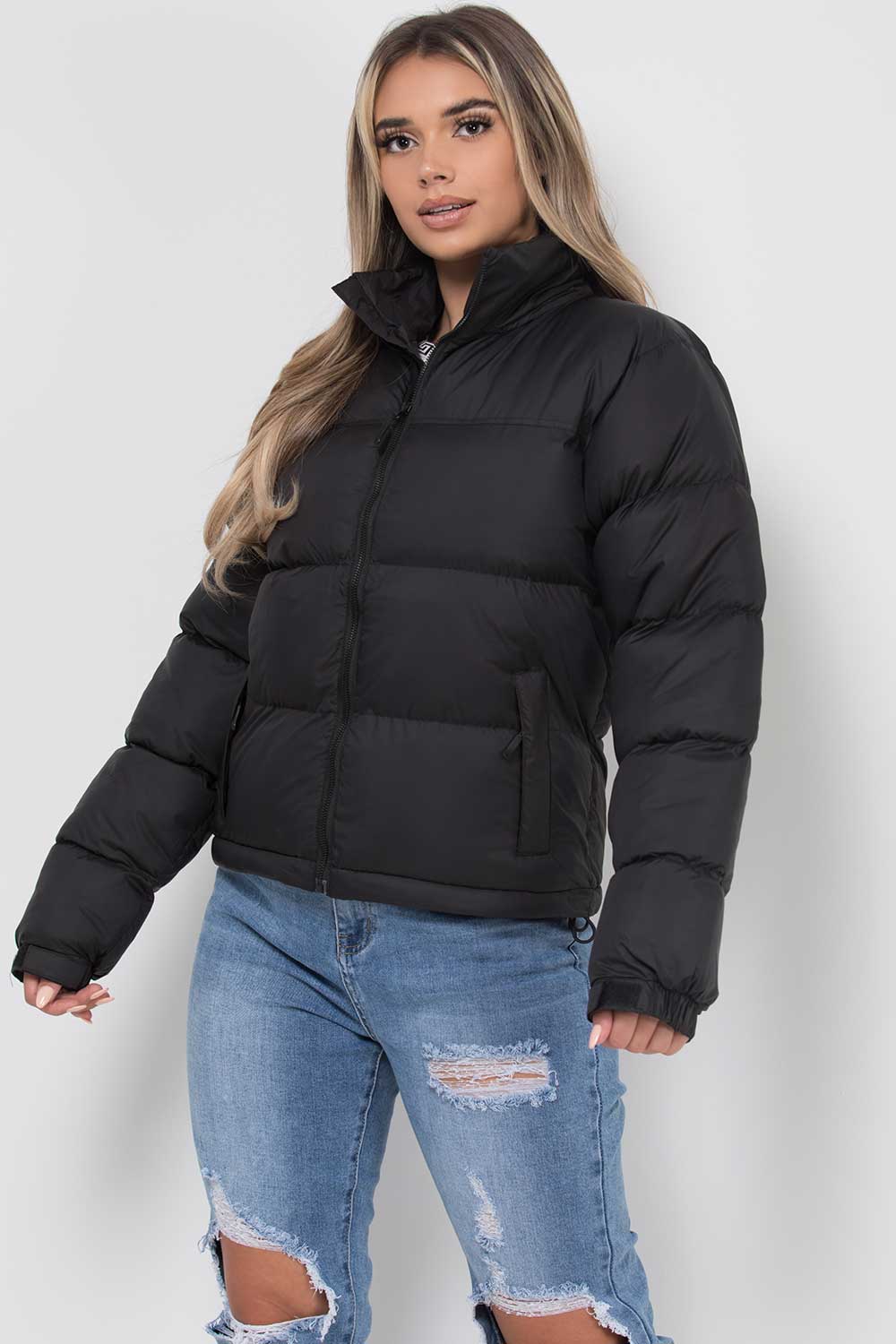 Quilted Women's Jacket with Hood and Zipper - Long Puffer Winter Jacket, Warm and Windproof for Women, Black | Sansoti