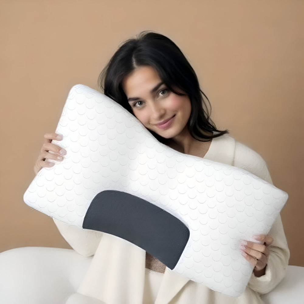 Orthopedisch Nekssteunkussen 48×74cm Ergonomisch Gevormd Memory Foam voor Rug- en Zijslapers Wit-Grijs | Sansoti