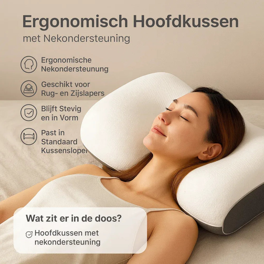 Orthopedisch Nekssteunkussen 48×74cm Ergonomisch Gevormd Memory Foam voor Rug- en Zijslapers Wit-Grijs | Sansoti