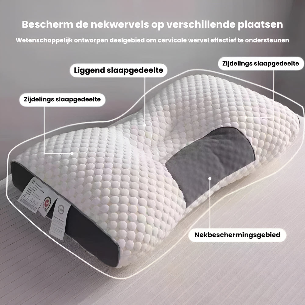 Orthopedisch Nekssteunkussen 48×74cm Ergonomisch Gevormd Memory Foam voor Rug- en Zijslapers Wit-Grijs | Sansoti