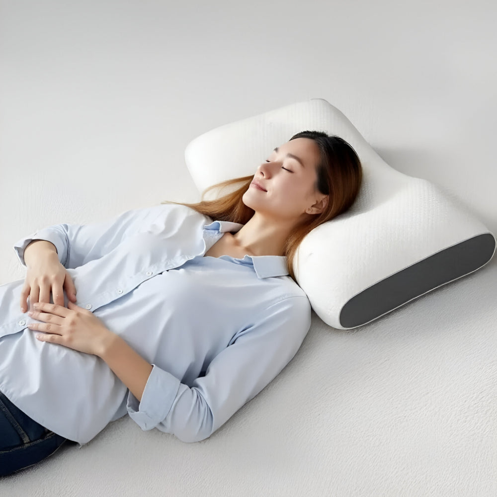 Orthopedisch Nekssteunkussen 48×74cm Ergonomisch Gevormd Memory Foam voor Rug- en Zijslapers Wit-Grijs | Sansoti