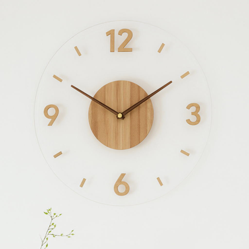 Scandinavische Wandklok Hout 35cm Stil Uurwerk Minimalistisch Design Woonkamer Slaapkamer Kantoor | Sansoti