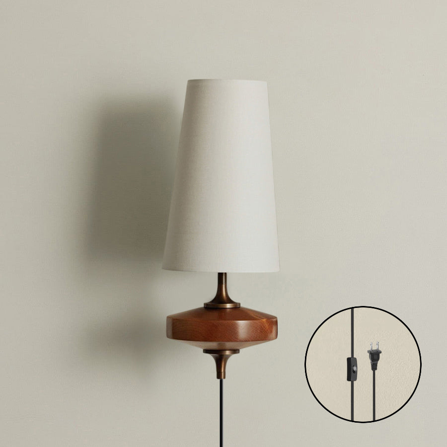 Applique Murale Design avec Prise en Bois et Laiton – Éclairage Naturel avec Abat-jour en Tissu 1 ou 2 Points Lumineux | Restfield