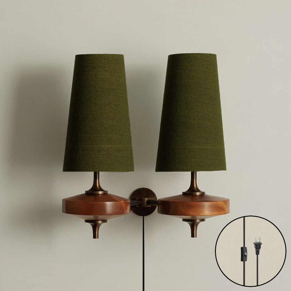 Applique Murale Design avec Prise en Bois et Laiton – Éclairage Naturel avec Abat-jour en Tissu 1 ou 2 Points Lumineux | Restfield