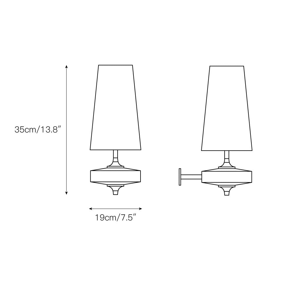 Vintage Wandlamp met Houten Arm en Stoffen Kap – Antiek Messing of Walnoot – E12/E14 Fitting | Sansoti