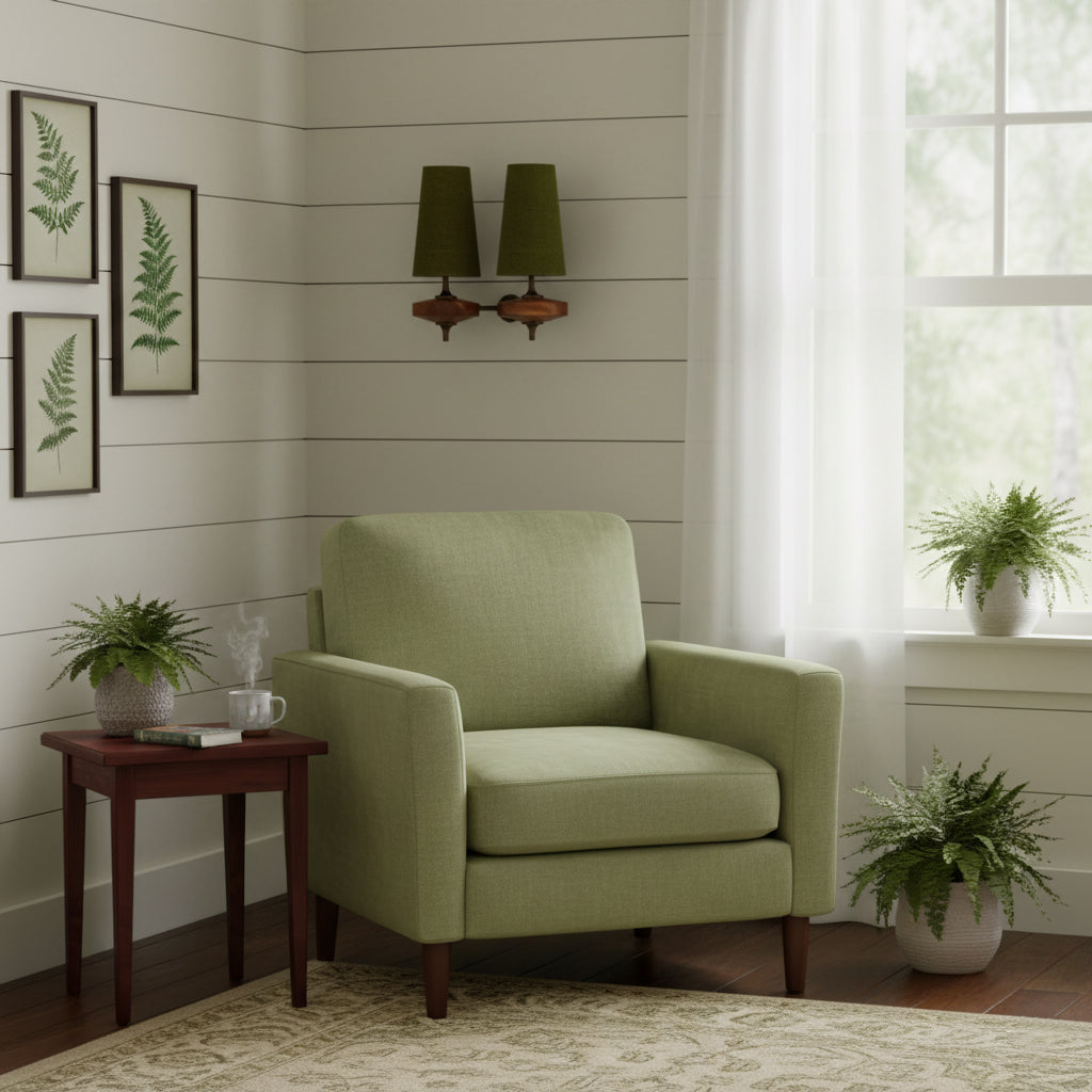 Design-Wandleuchte mit Holzdetails und Stoffschirm, inspiriert von der Nikau-Palme | Restfield
