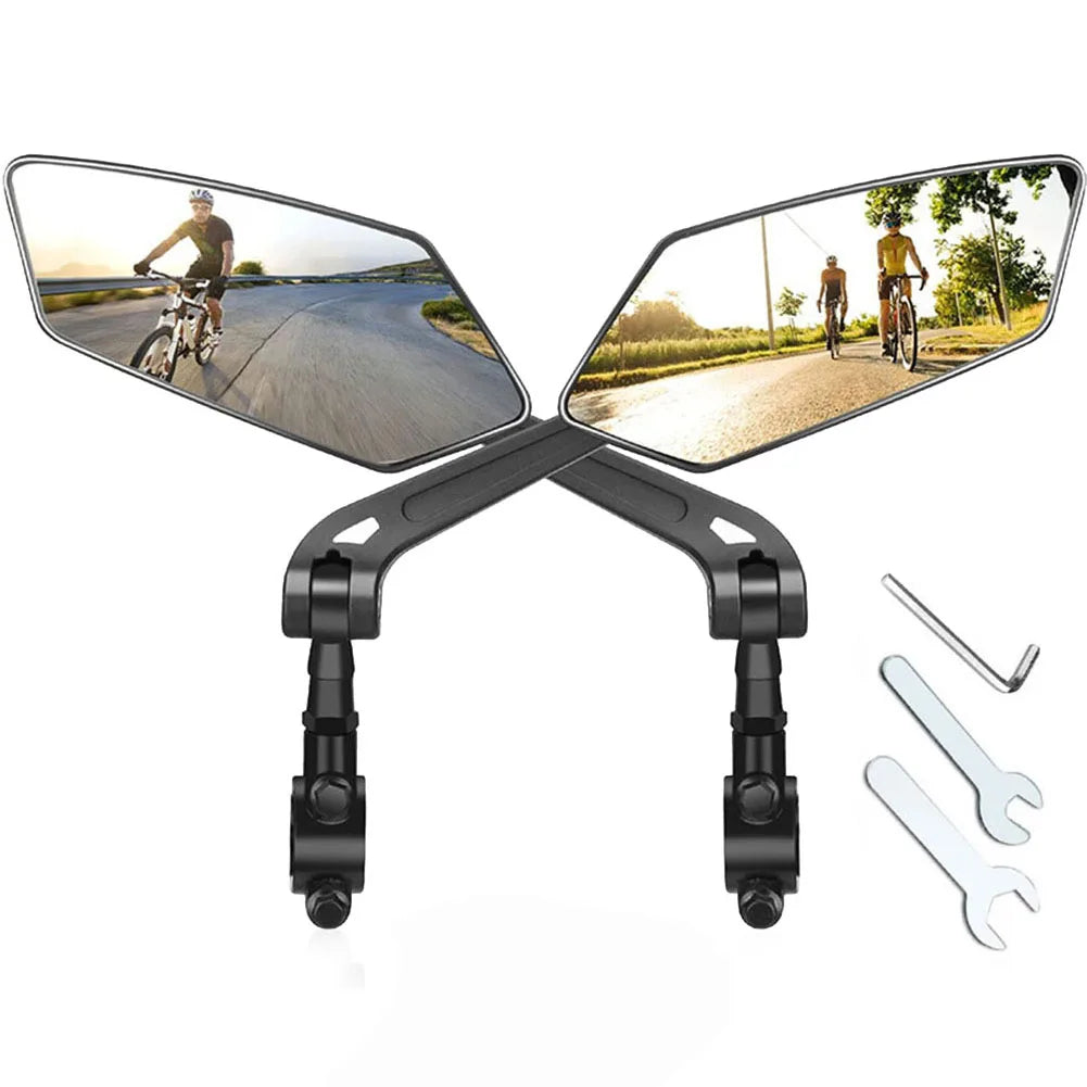 Fietsspiegels Set 2 Stuks HD Glas 360° Verstelbaar Stuurbevestiging 18.5cm Breed Zicht Fiets Scooter | Sansoti