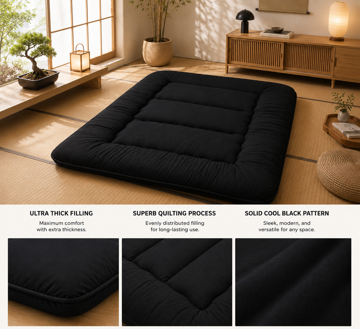Folding Futon Mattress 10cm Thick Japanese Floor Mat Sleeping Pad Guest Bed for Adults and Children Comfort | Sansoti