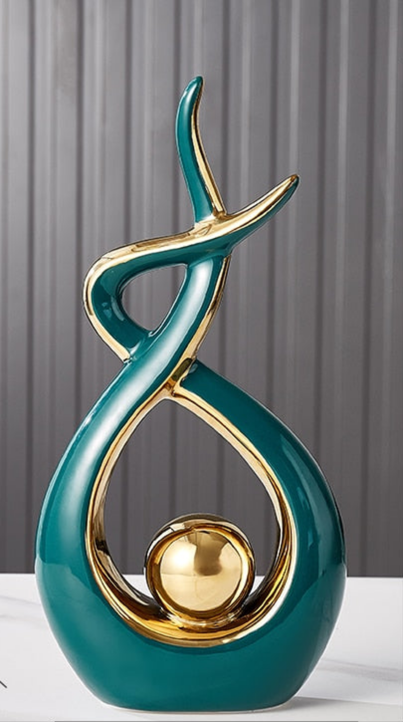 Decoratieve Sculptuur Keramiek Goud Groen Abstract 31cm Woonkamer Tafel Beeld Modern Kunstobject Interieur Decoratie | Sansoti