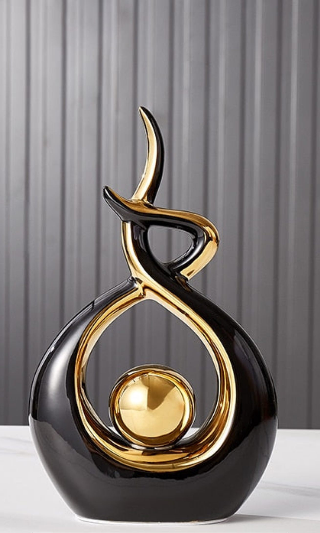 Decoratieve Sculptuur Keramiek Goud Groen Abstract 31cm Woonkamer Tafel Beeld Modern Kunstobject Interieur Decoratie | Sansoti