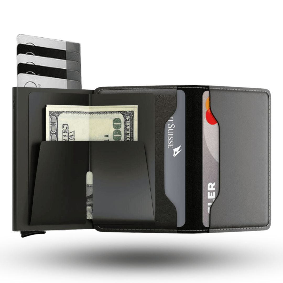 Portemonnee Leer Slim RFID Blokkering 14 Kaarten Aluminium Drukknop Handgemaakt Premium | Sansoti