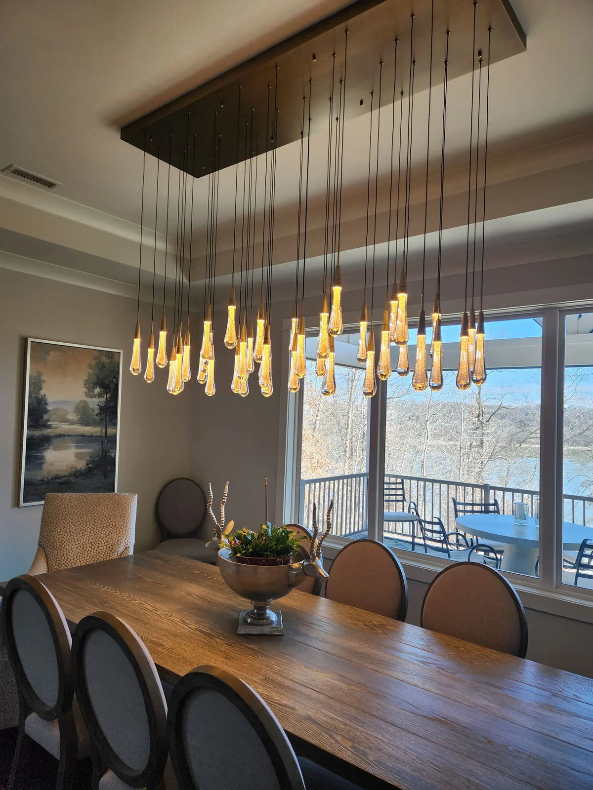 Lustre linéaire à LED, dimmable, réglable, en verre, suspension, 6 dimensions, laiton, bronze, nickel, pour salle à manger et salon | Sansoti