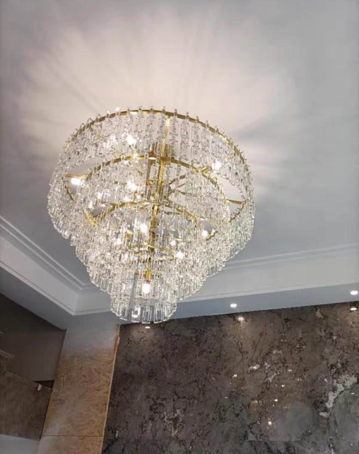 Kristallen Kroonluchter Meerdere Lagen Messing Glas Rond Plafond Verlichting Luxe Eetkamer Woonkamer Design | Sansoti