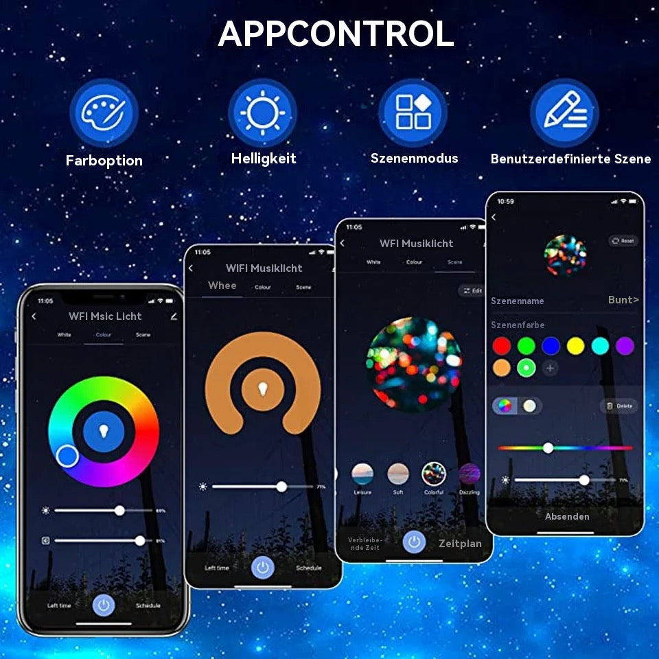 Sternenprojektor mit Bluetooth-Sound und App-Steuerung, Galaxy-Nachtlampe, LED-Stimmungsbeleuchtung, Schlafzimmer | Sansoti